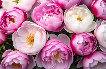 Pink and white peonies close up