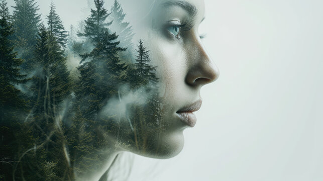 Woman and Forest Fusion Artistic Conceptual Image
