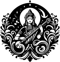 Basant Panchami Saraswati Mata Vector silhouette