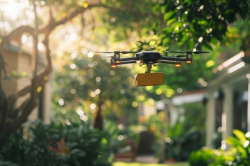 Smart package Drone Delivery smart grow lights. Box shipping parcel delivery safety parcel contactless parcel delivery transportation. Logistic tech los mobility responsible ai