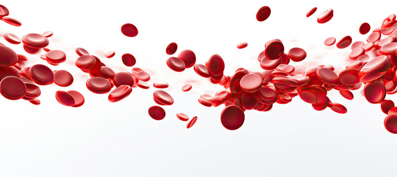 Red blood cells flowing isolated on white background