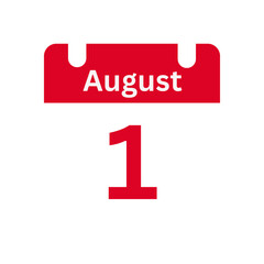 August 1 Calendar Day or Calendar Date for Deadlines / Appointment On a clear transparent background