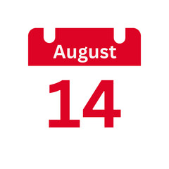 August 14 Calendar Day or Calendar Date for Deadlines / Appointment On a clear transparent background