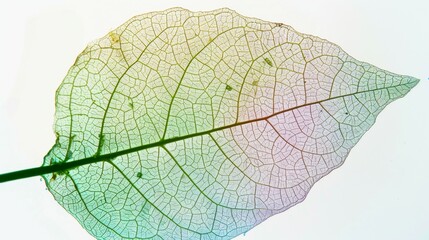 Semi-Transparent Leaf with a Radiant Color Gradient, Detailed Vein Patterns in a Bright Botanical Macro