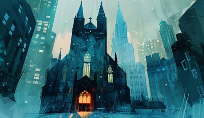 sketch of a church in the city Generative AI