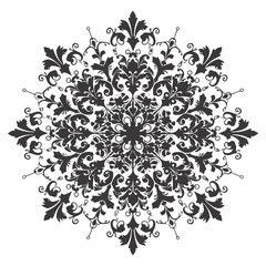 Silhouette mandala flower snowflake shaped black color only