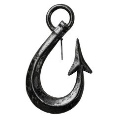 a gray metal fish hook isolated on transparent background