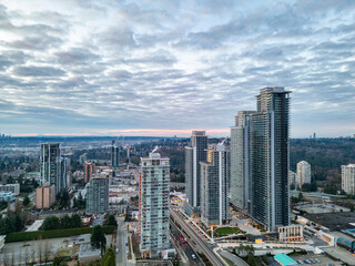 Fototapeta na wymiar Highrise Buildings in Moder City. Coquitlam, Vancouver, BC, Canada.