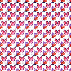 Watercolor seamless pattern with multicolored butterflies