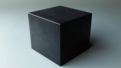 3D black cube on light background. Beautiful element with shadows.