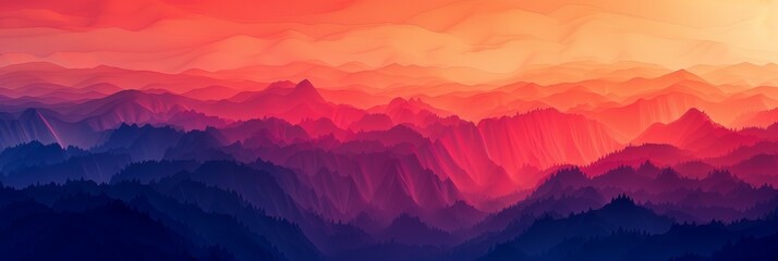Abstract Mountain Landscape with Gradient Sunset, Vector Design with Vibrant Colors and Serene Scenery