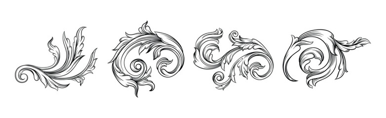 Baroque Scroll as Element of Ornament and Graphic Design with Spirals Vector Set