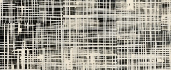 Black and white print of grid, paint brush texture