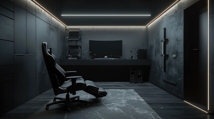 Gaming room interior design , blue lights
