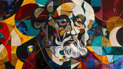 Stylized Portrait of Galileo Galilei: Astronomy Pioneer with Telescope Discoveries, Heliocentrism Advocate, and Physics Innovator
 - obrazy, fototapety, plakaty