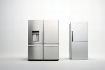 Modern Stainless Steel Refrigerators on Gradient White Showcase Kitchen Appliance Banner