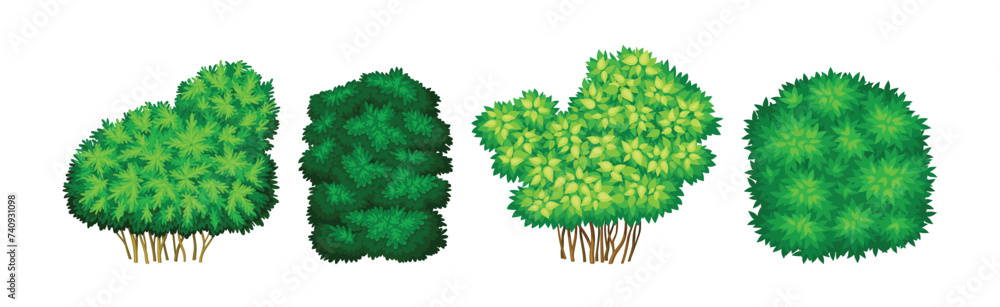 Aufkleber green bush of different shape as park element vector set