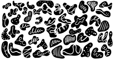 Organic abstract liquid blob black shape isolated. Trendy banner and graphic vector element. Set of irregular blot form.