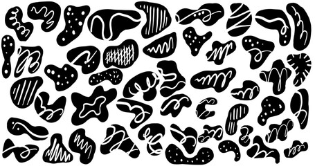 Organic abstract liquid blob black shape isolated. Trendy banner and graphic vector element. Set of irregular blot form.