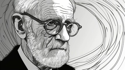 Stylized Portrait of Freud, Pioneer of Psychoanalysis: Exploring the Unconscious, Dreams, Ego, Id, Superego, and Neurosis
 - obrazy, fototapety, plakaty