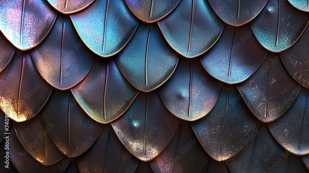 Poster a seamless, elegant texture of iridescent fish scales, creating a mesmerizing and luxurious pattern.