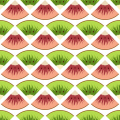 Seamless pattern with cut green and red kiwi fruit. Vector colorful background. - 740932412