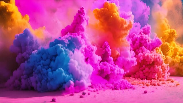 Colorful powder explode on black background happy holi day video looping background