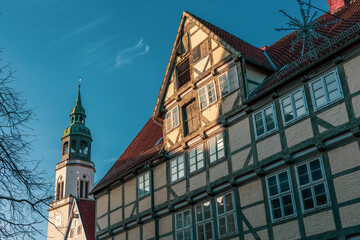 Half-timbered houses in the old town of Celle in Germany.