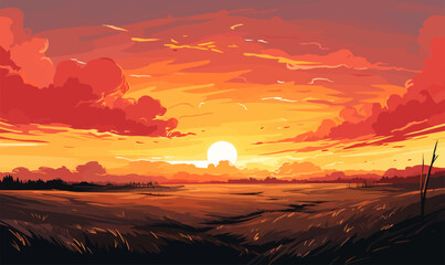 sunset forest vector flat minimalistic isolated illustration