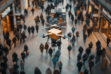 Smart package Drone Delivery rapid transit systems. Box shipping transfer learning parcel connected mobility transportation. Logistic tech urbanization mobility white glove delivery