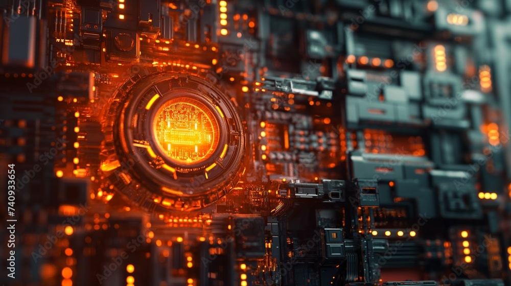 Poster a conceptual 3d image of a digital lock mechanism, symbolizing cybersecurity, with intricate details