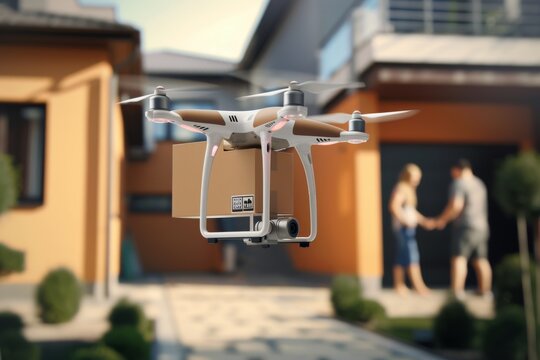 Smart package Drone Delivery domestic parcel. Parcel mobility behavior box reliability in drone logistic shipping. Logistic drone logistic monitoring mobility parcel delivery station