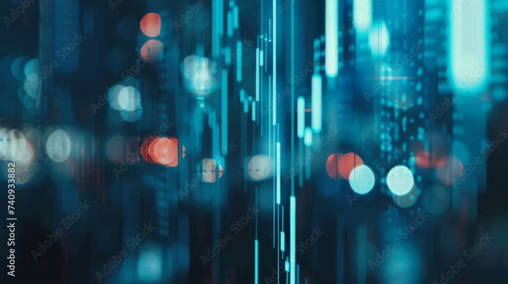 Poster digital financial graph with fluctuating stock market data and trading indicators