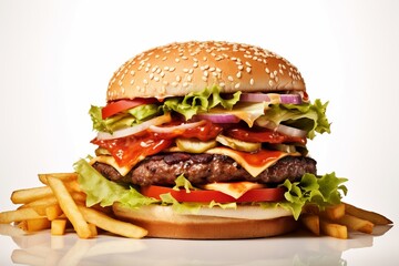 hamburger on white background, delicious cheeseburger on a white background, cheeseburger with...