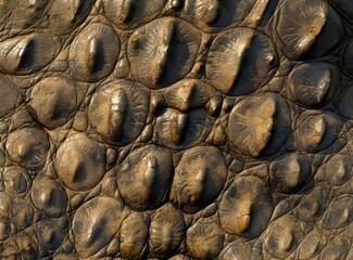 Close-up of detailed rough alligator skin texture in brown.