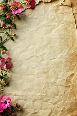 Vintage Floral Motifs on Aged Cracked Paper Background Circa Early 20th Century