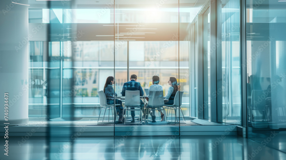 Aufkleber two professionals are engaged in a focused conversation at a table in a modern office environment, w