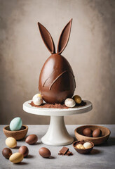 chocolate Easter cake that looks like painted egg with bunny ears
