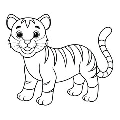 Obraz na płótnie Canvas Vector cartoon tiger coloring page for kids.