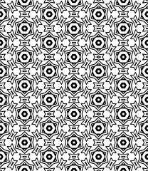 Black and white seamless abstract pattern. Background and backdrop. Grayscale ornamental design. Mosaic ornaments. Vector graphic illustration. EPS10.