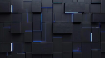 Futuristic, high tech, dark background, with a rectangular block structure. Wall texture with a 3D rectangle tile pattern.