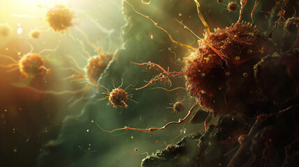 Microscopic Analysis of Leukemia: Detailed Study of Malignant Cells in Blood - obrazy, fototapety, plakaty
