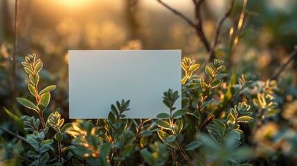 Carte de visite ou carton d'inviation mockup posé dans de la végétation. Business card or invitation card mockup set in vegetation.