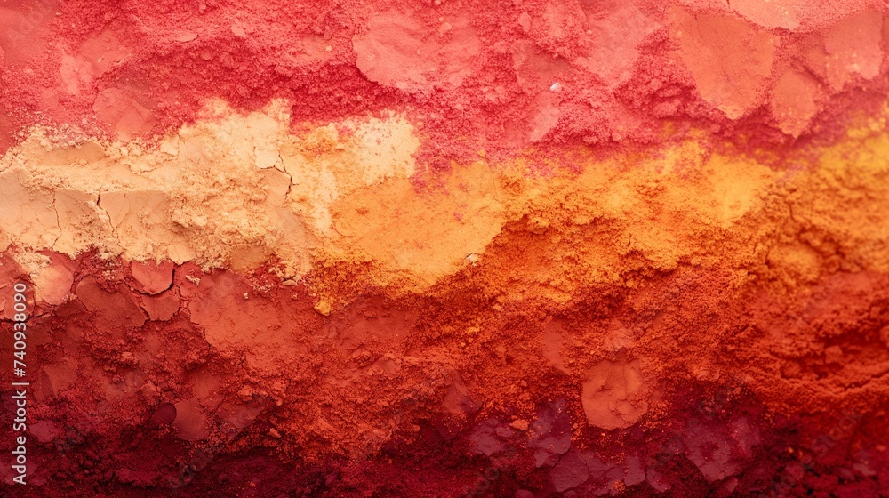 Poster a gradient of blended paprika powders on a textured surface that showcases the range of colors in a 