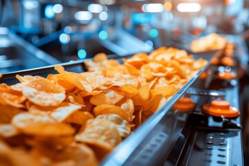 Efficient production line for making delicious potato chips in a busy food manufacturing plant