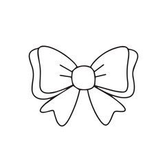 Outline bow isolated on white background. Bow in doodle style. Hand drawn vector art.