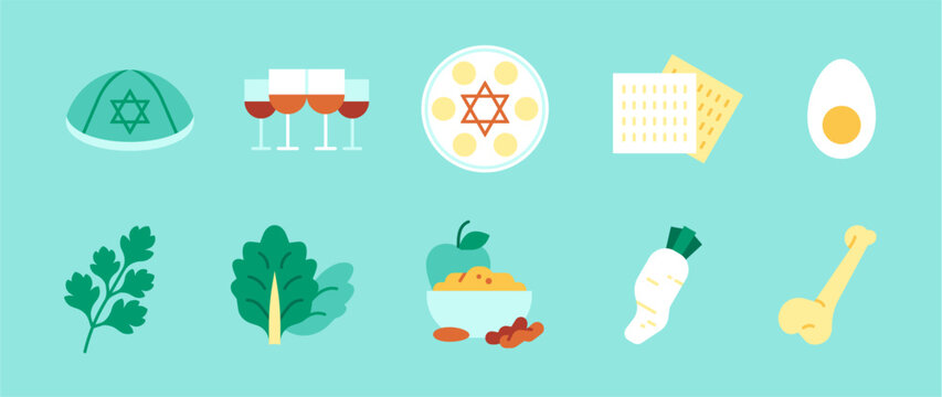 A set of flat icons related to Passover