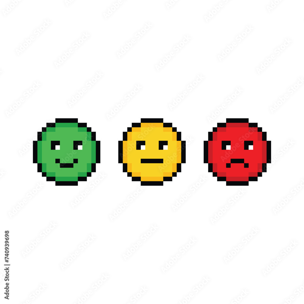 Poster pixel art smile icon vector game 8 bit pixel emoticon icon