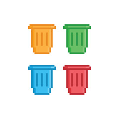 Trash bin icon 8 bit, pixel art  garbage icon  for game  logo.