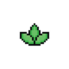 pixel Leaf  icon.  Vector pixel art eco 8 bit logo for game